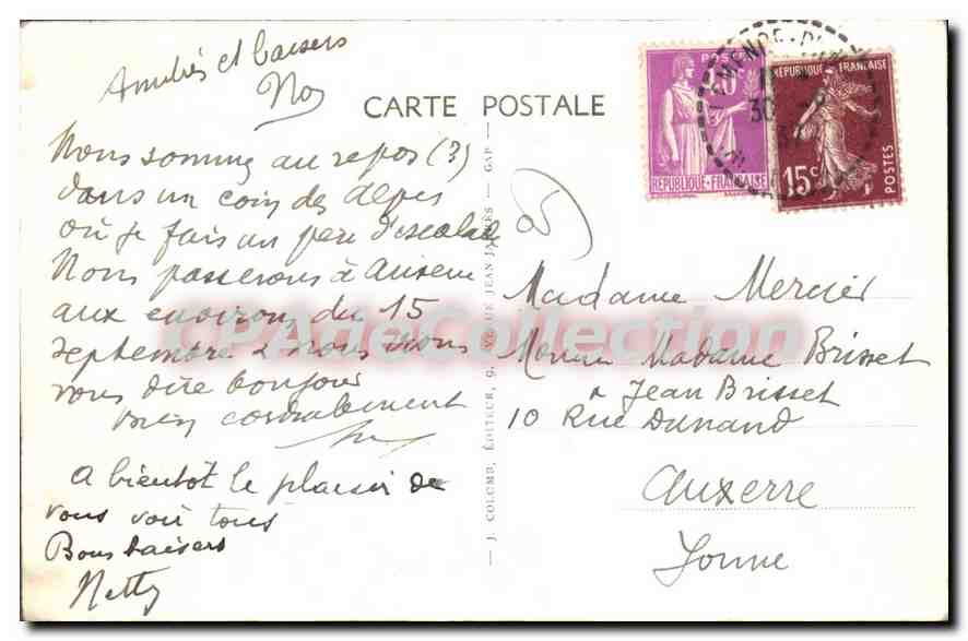 Cascade de CombeFroide — Die Alpen — Vintage Postcard/Antike Ansichtskarte n°769 — Rückseite