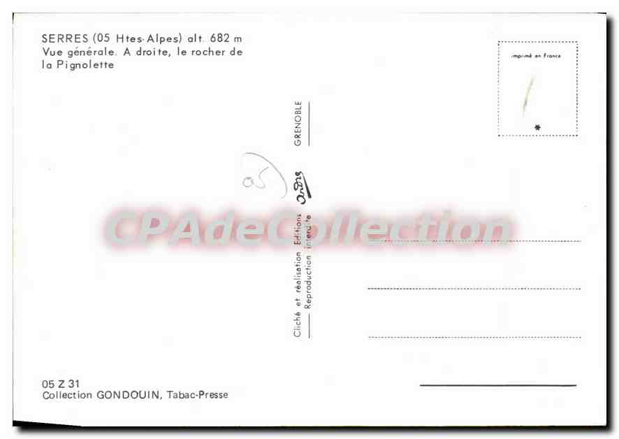 Serres (05 Htes-Alpes) — Vue générale, rocher de la Pignolette — Éditions Grenoble — Back
