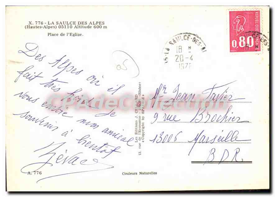 La Saulce-des-Alpes — Place de l'Église — Les Éditions J. GÉRARD — Rückseite