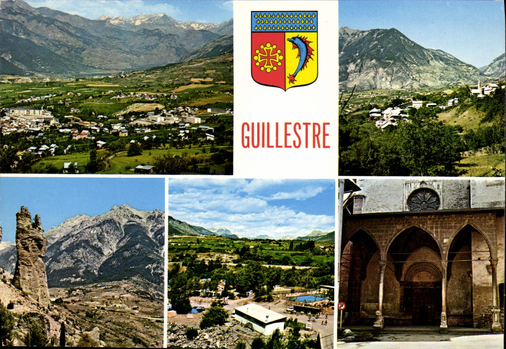 Guillemestre — vue générale, Risoul, la piscine, porche de l'église — Éditions des Alpes, GAP