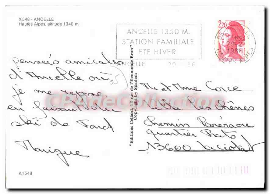 Ançelle — Familienstation Sommer Winter — Éditions Cellard, Spadem — Rückseite