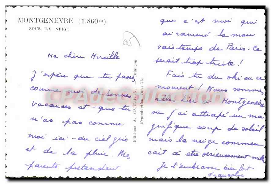 Montgenèvre (1.860 m) — sous la neige — Éditions A. Calièze, reproduction infrarouge — Back