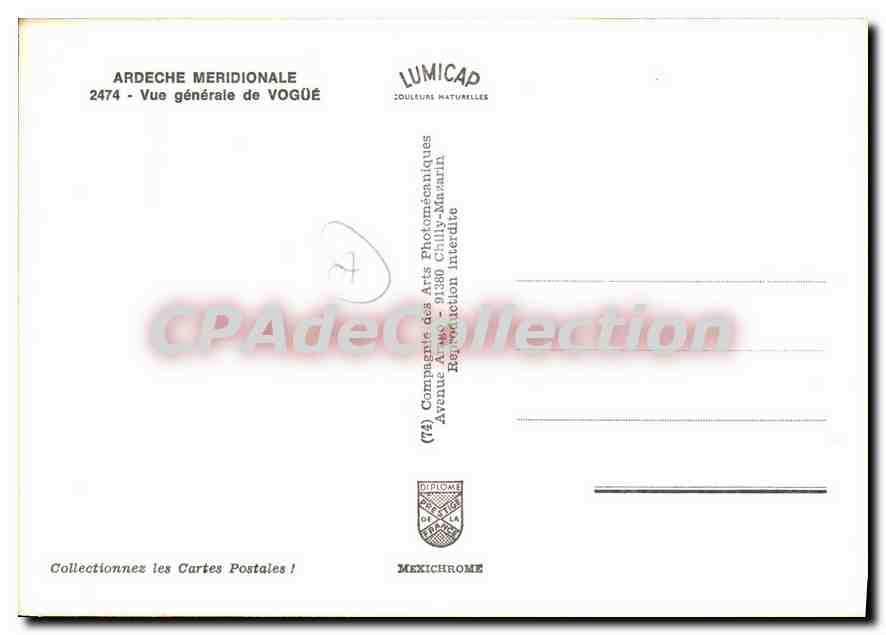 CPA Ardeche Meridionale Vue generale de Vogue  — Verso