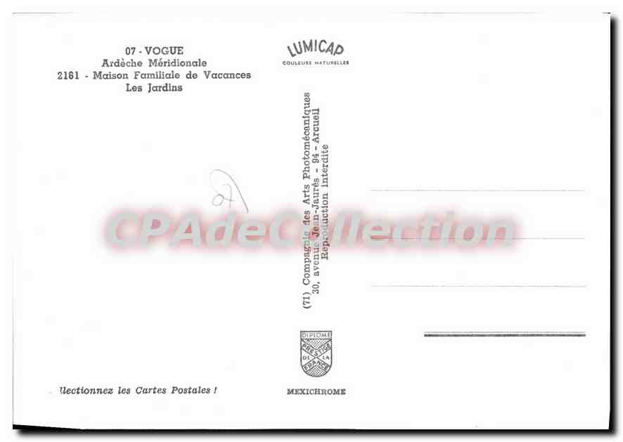 CPA Vogue Ardeche Meridionale Maison Familiale de Vacances Les Jardins  — Verso
