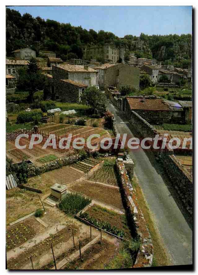 Antike Ansichtskarte Tal der mittleren Ardeche Dorf Klasse Antique Stadt, dominiert vom feudalen Schloss und b