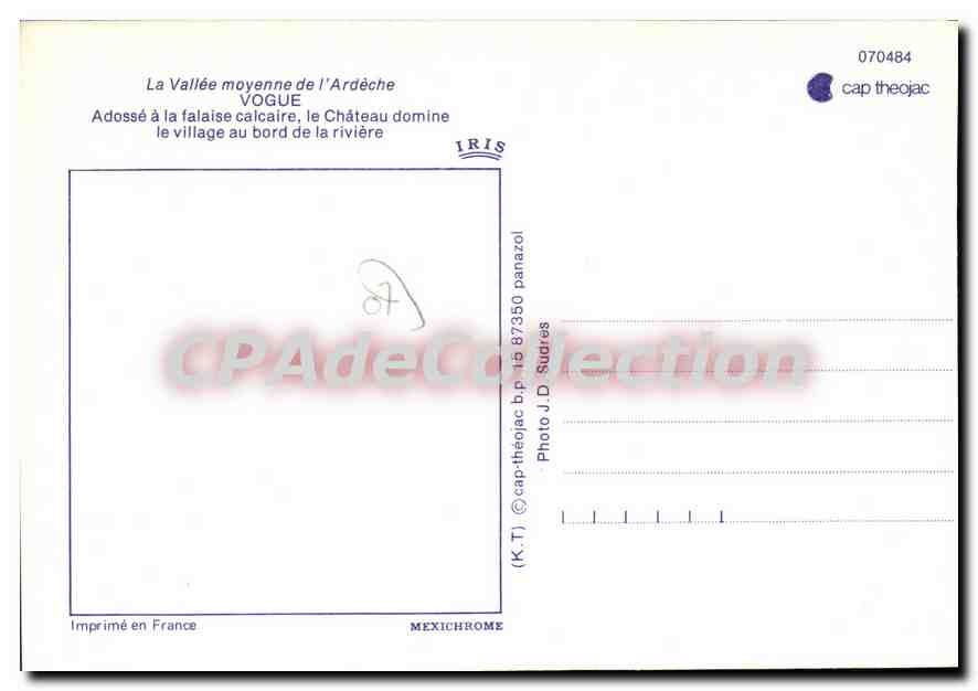 CPA La Vallee moyenne de l'Ardeche Vogue Adosse a la falaise calcaire le Chateau domine le village a — Verso