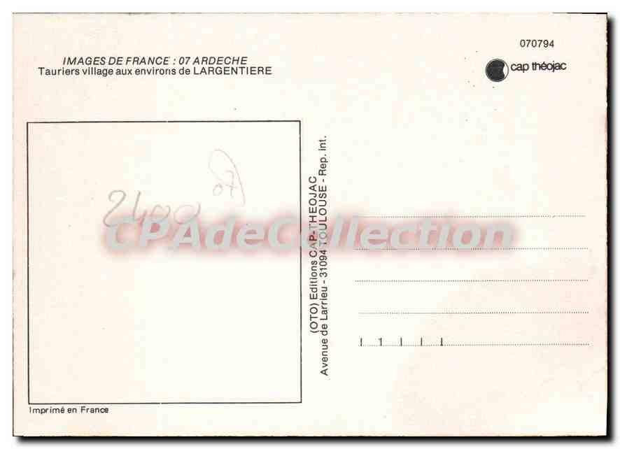 Tauriers — village aux environs de Largentière — Éditions CAP-THEOJAC — Verso