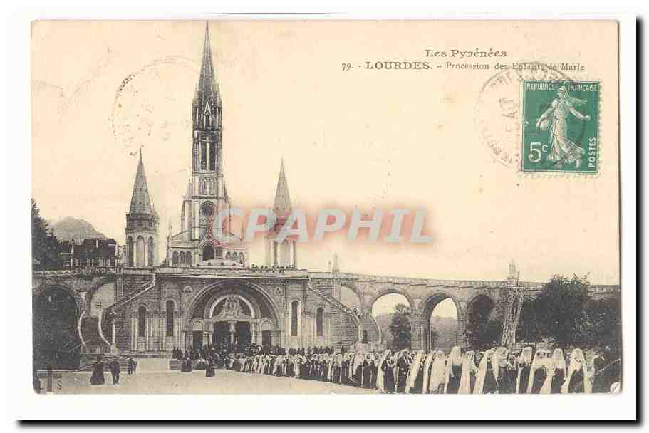 Lourdes CPA Procession des enfants de Marie
