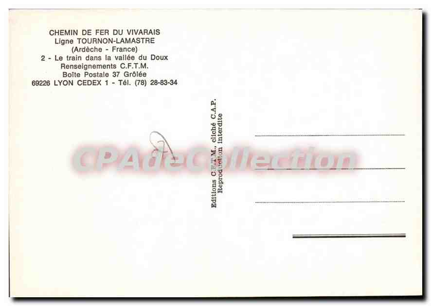 CPA Chemin de Fer du Vivarais Ligne Tournon Lamastre Ardeche France  — Rückseite