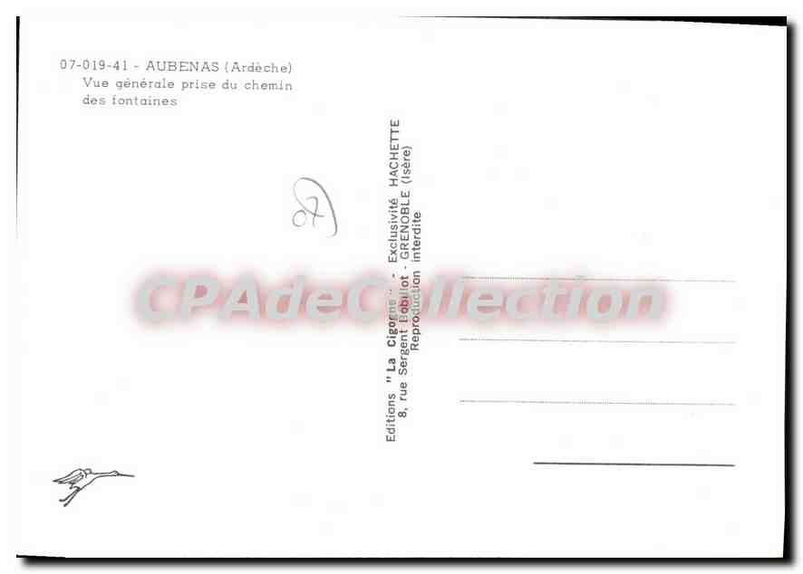 CPA Aubenais Ardeche Vue generale prise du chemin des fontaines  — Verso