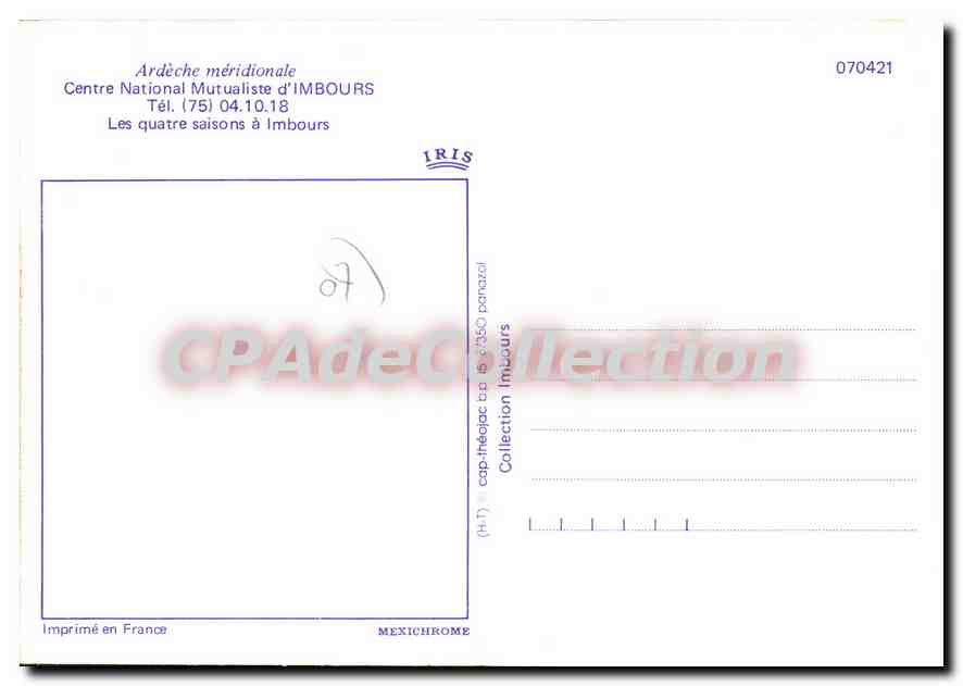 CPA Ardeche meridionale Centre National Mutualiste d'Imbours  — Verso