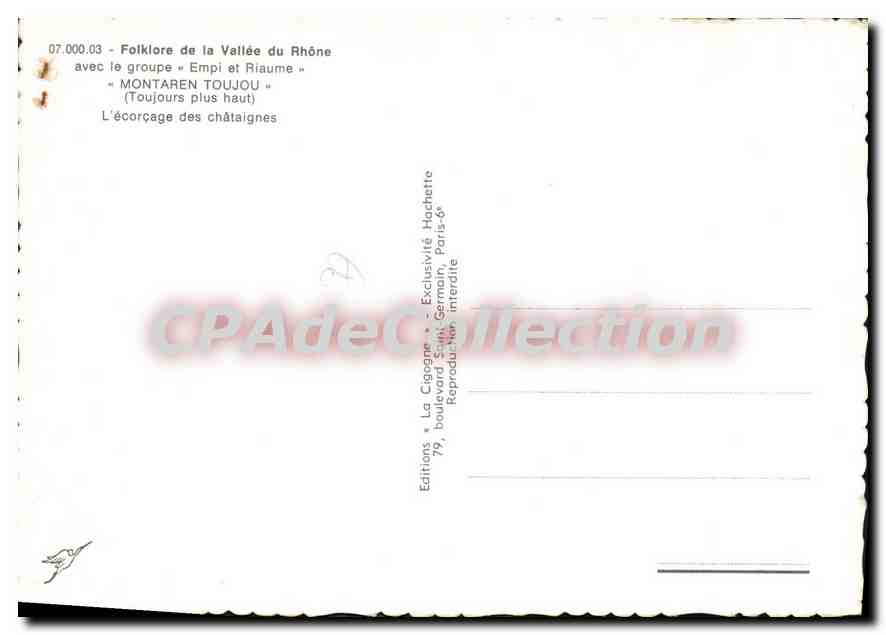 Folklore de la Vallée du Rhône — Empi et Riaume — L'écorçage des châtaignes — Éditions La Cigogne — Verso