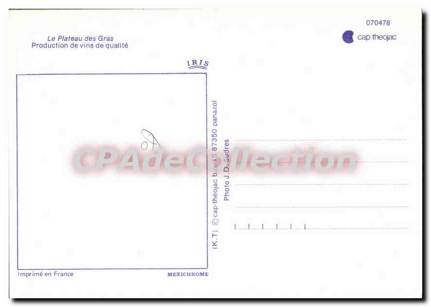 Le Plateau des Gras — Production de vins de qualité — IRIS, n° 070478 — Reverso