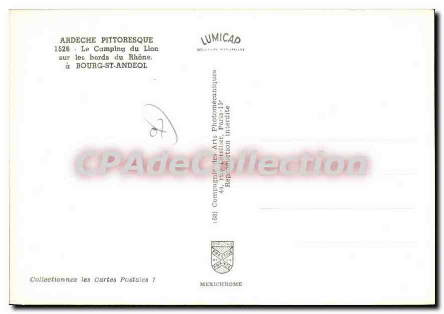 Bourg-Saint-Andéol — Camping du Lion — IRIS — Verso