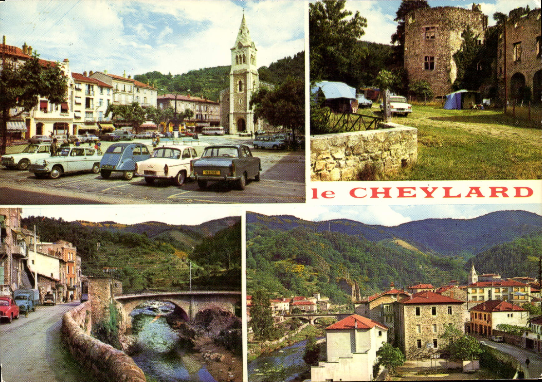 Le Cheylard — vue générale, château, pont, village — Ed. J. Cellard, S. 1143