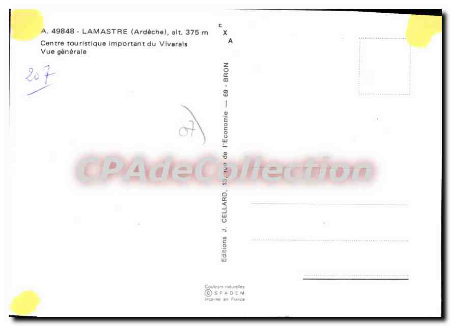 Lamastre (Ardèche) — Centre touristique important du Vivarais — Éditions J. Cellard — Rückseite