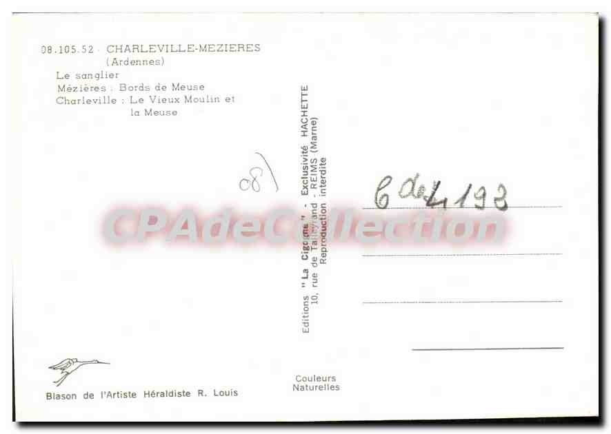 CPA Charleville Mezieres Ardennes Le Sanglier Mezieres Bords de Meuse Charleville Le Vieux Moulin et — Rückseite