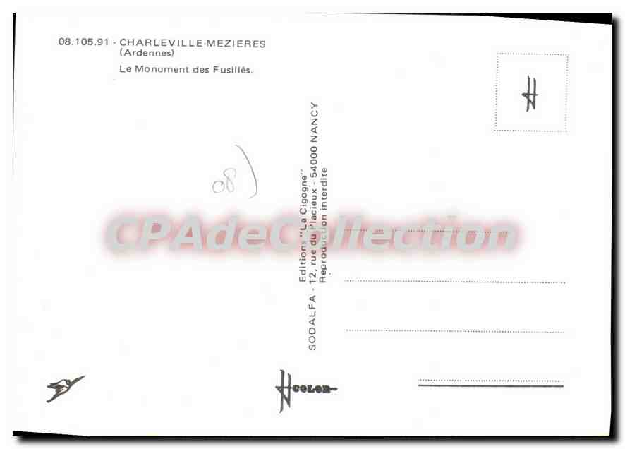 Monument des Fusillés à Charleville-Mézières — Ardennes — Édition SODALFA — Verso