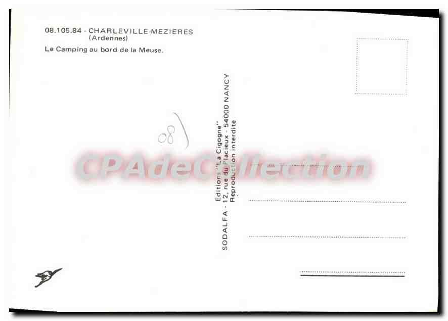 Camping au bord de la Meuse — Charleville-Mézières (Ardennes) — Éditions 'La Cigogne' n° 08.105.84 — Rückseite