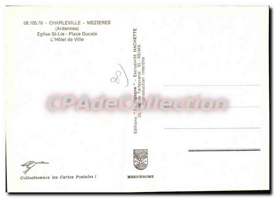 CPA Charleville Mezieres Ardennes Eglise St Lie Place Ducale L'Hotel de Ville  — Rückseite
