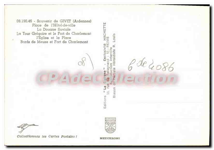 CPA Souvenir de Givet Ardennes Place de l'Hotel de Ville  — Rückseite