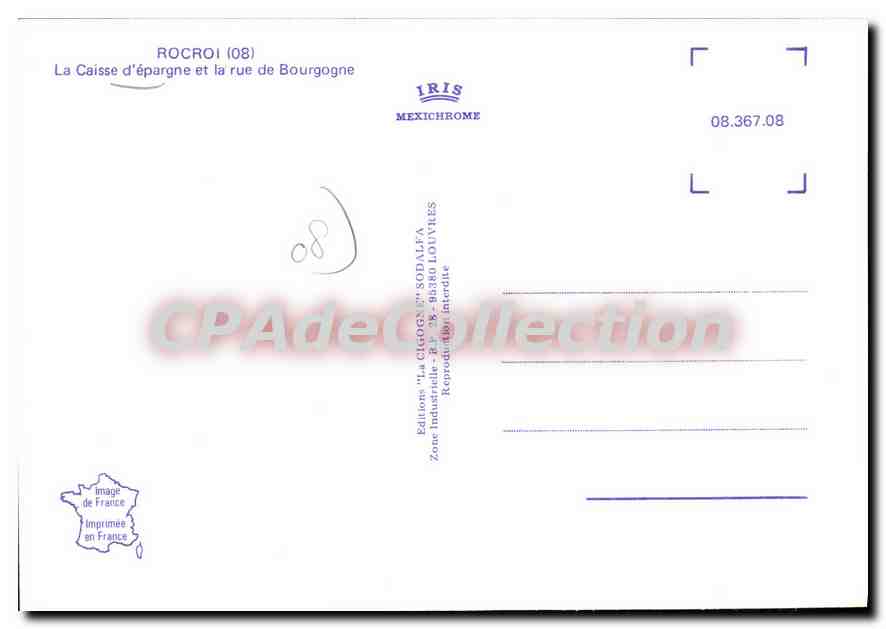 CPA Rocroi La Caisse d'epargne et la rue de Bourgogne  — Rückseite