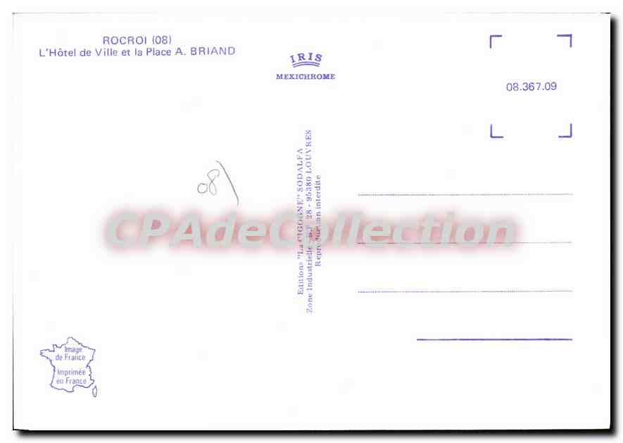 Rocroi (08) — L'Hôtel de Ville et la Place A. Briand — Édition 'La Fugue' Sodalfa — Rückseite