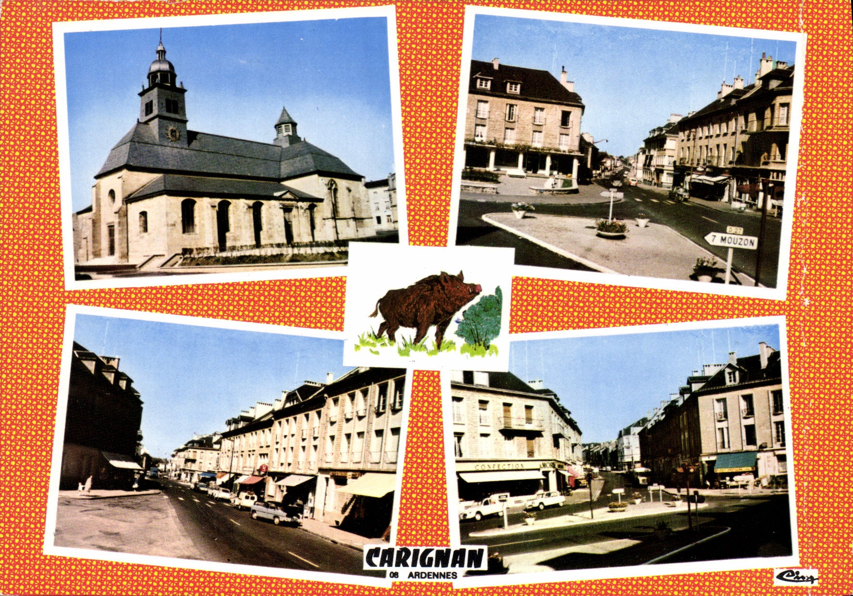 Carignan — vue de la ville et de son église — éditeur Céline - Recto