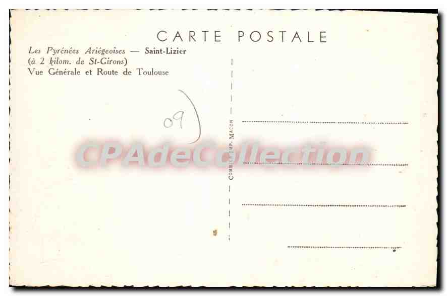 Saint-Lizier — Allgemeiner Blick und Route nach Toulouse — Verlag Combel MP. Nécon — Rückseite