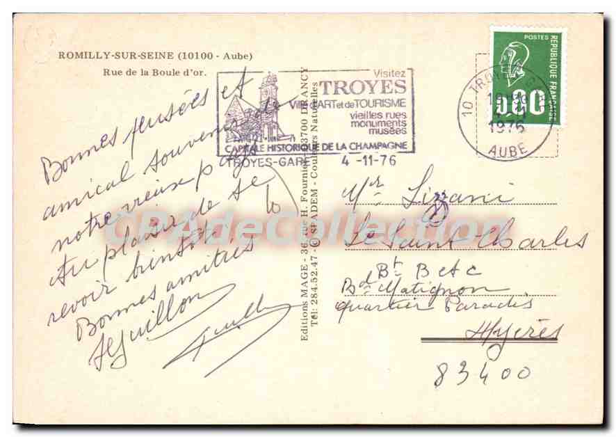 CPA Romilly sur Seine Aube Rue de la Boule d'Or  — Back