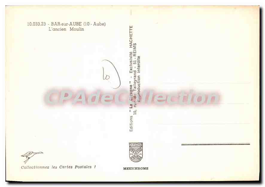 BAR-sur-AUBE (10-Aube) — L'ancien Moulin — Éditions Diplôme Mexichrome — Verso