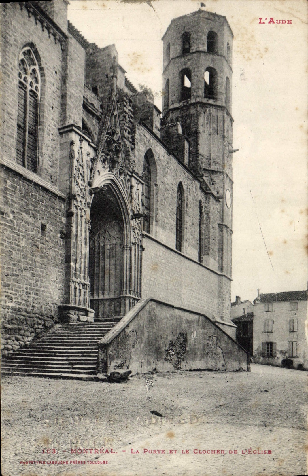 Montreal - La porte et le clocher de l'église — L'Audk, phototypie Labouche Frères Toulouse