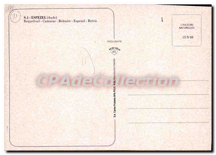 CPA Espezel Aude Roquefeuil Camurac Belcaire Espezek Belvis  — Rückseite