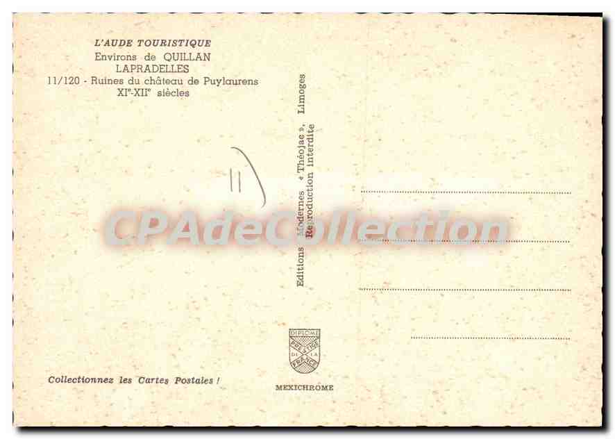 CPA L'Aude Touristique Environs de Quillan Lapradelles  — Rückseite