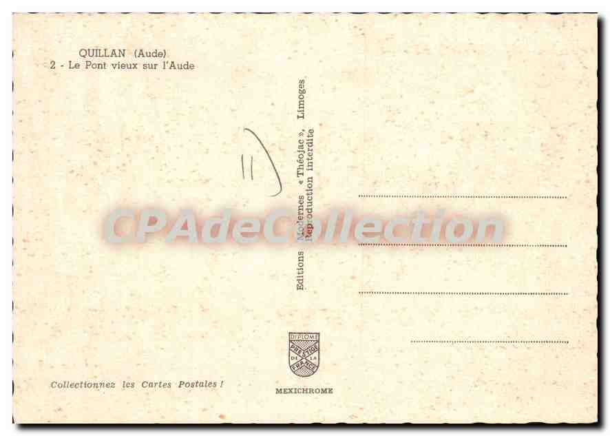 Quillan (Aude) — Le Pont vieux sur l'Aude — Éditions Théojaac, Limoges — Verso