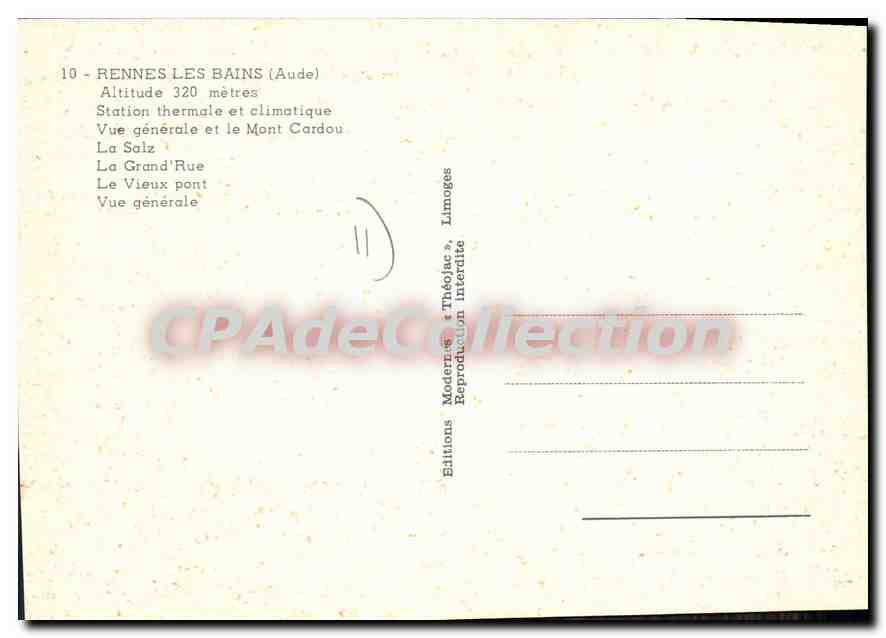 Rennes-les-Bains — Souvenir — Éditions Modernes Théojaac, n°10 — Achterkant