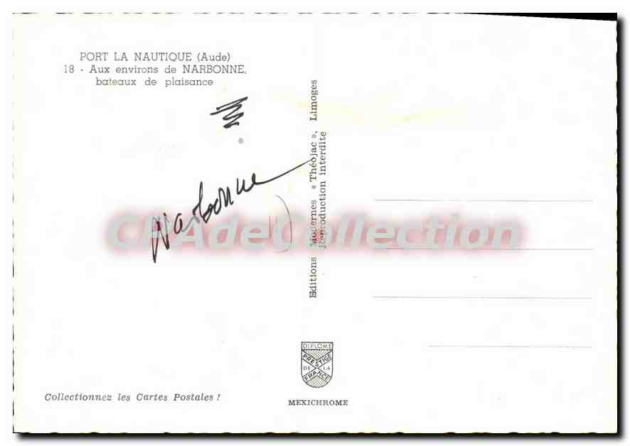 Port La Nautique (Aude) — bateaux de plaisance — Éditions Mexichrome, Limoges, n°18 — Verso