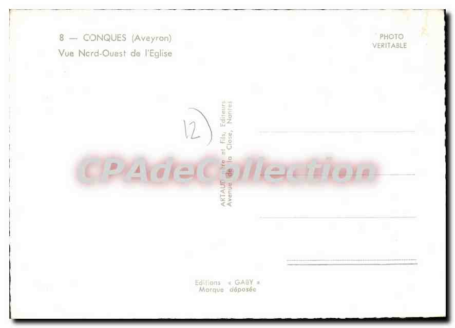 Cônques (Aveyron) — Vue Nord-Ouest de l'Église — Éditions Gaby, Nantes — Rückseite
