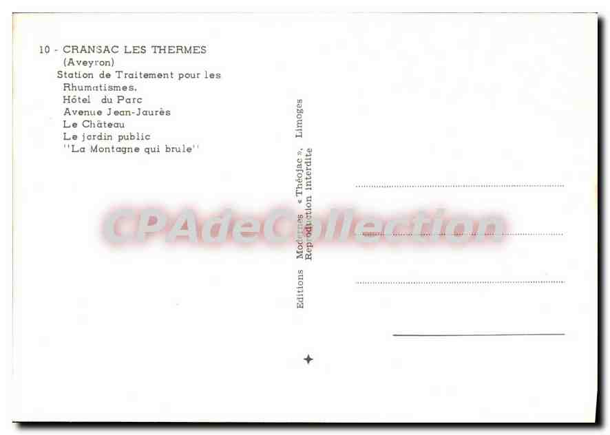 Cransac les Thermes — Station de traitement pour les rhumatismes — Éditions Modernes « ThéoJac » — Achterkant