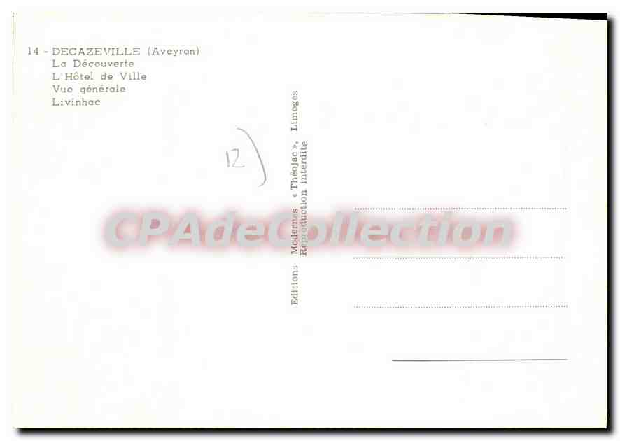 CPA Decazeville Aveyron La Decouverte L'Hotel de Ville Vue Generale Livinhac  — Back