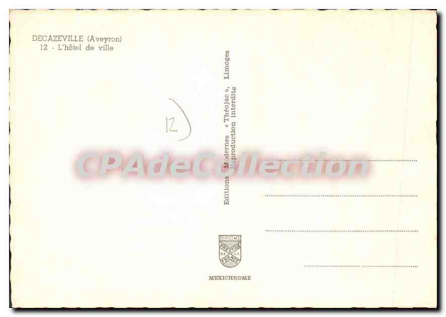 CPA Decazeville Aveyron L'Hotel de Ville  — Back