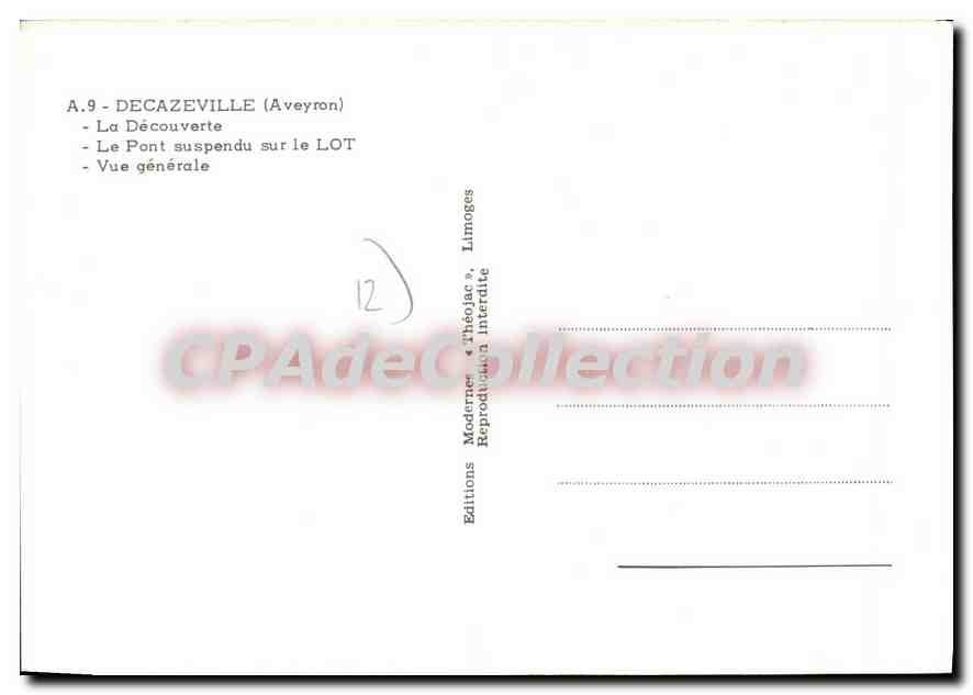 CPA Decazeville Aveyron La Decouverte Le Pont suspendu sur le Lot Vue generale  — Back