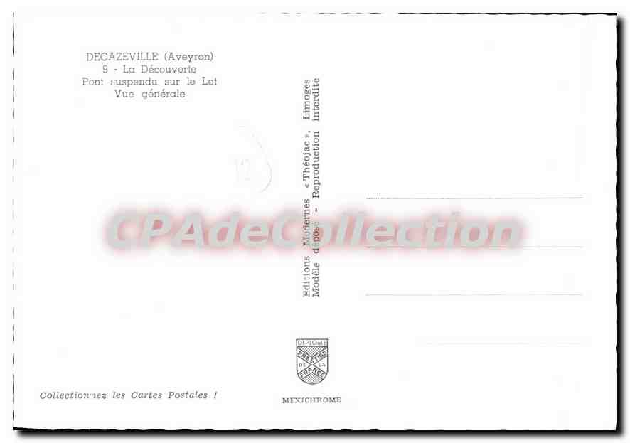 CPA Decazeville Aveyron La Decouverte Pont suspendu sur le Lot Vue generale  — Back