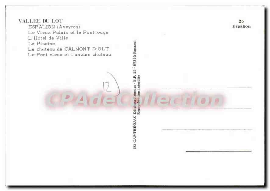 CPA Espalion Aveyron Le Vieux Palais et le Pont rouge  — Rückseite