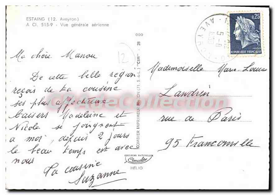 CPA Estaing  Aveyron Vue generale aerienne  — Rückseite