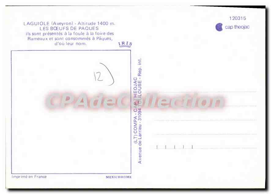 CPA Laguiole Aveyron Les Boeufs de Paques  — Back