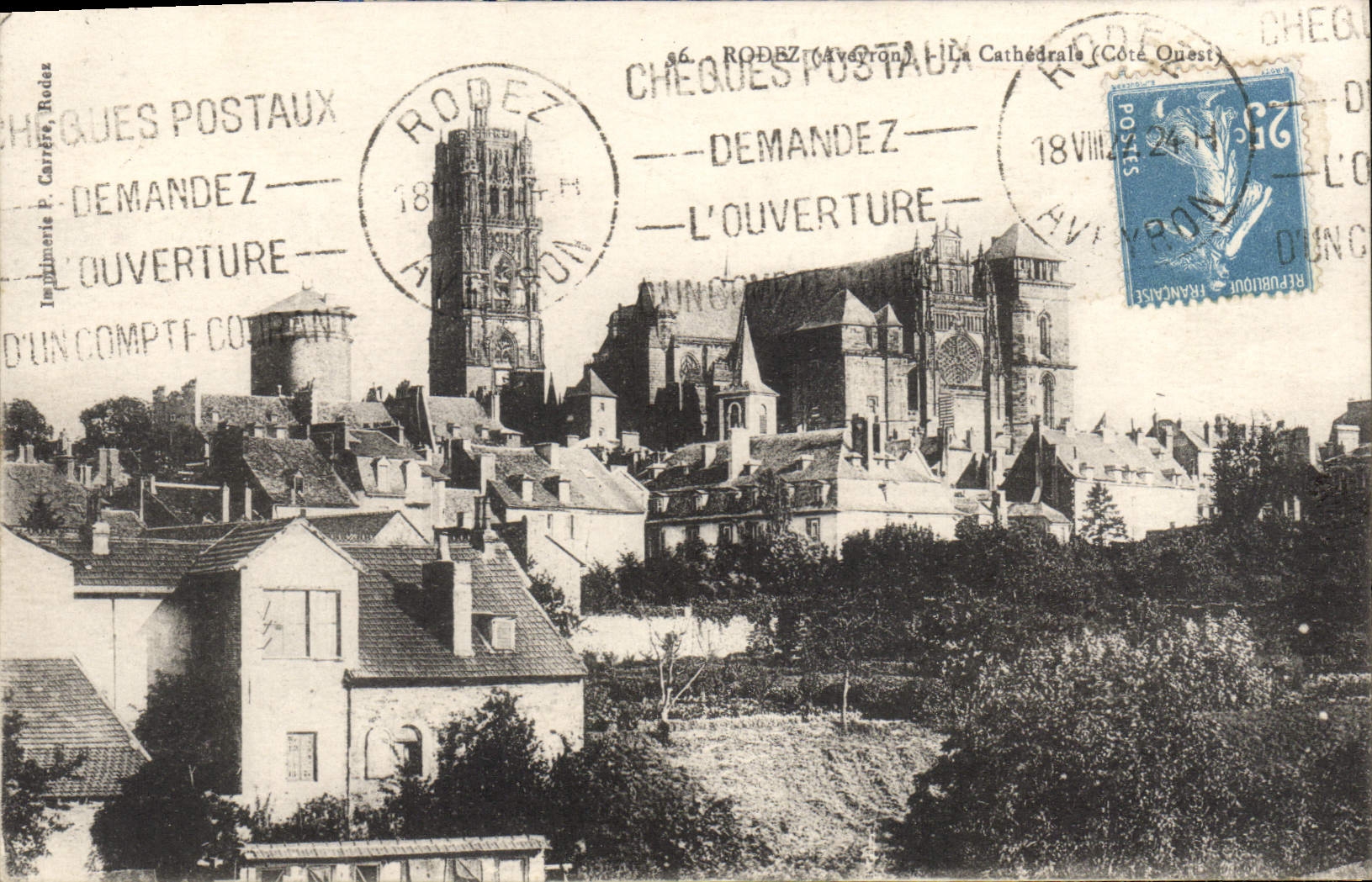 Rodez (Aveyron) — La Cathédrale (Côté Ouest) — Imp. P. Carrère, Rodez, n°66