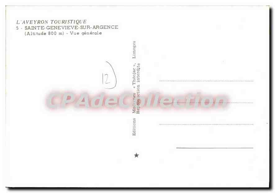 CPA Sainte Genevieve sur Argence Vue generale  — Rückseite