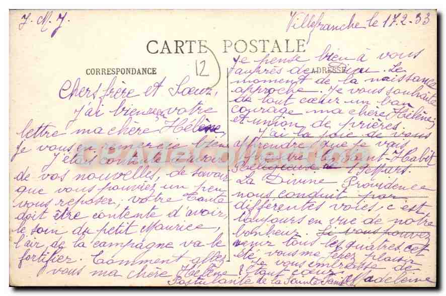 CPA Villefranche de Rouergue Ste Famille La Chapelle  — Rückseite