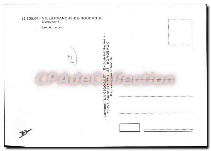 Villefranche-de-Rouergue — Les Arcades — Éditions 'LA CIGOGNE' — Rückseite